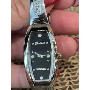 Balimi Women's Watch‎ Silver Tone Finish Crystal Accents Black Oval Dial Watch